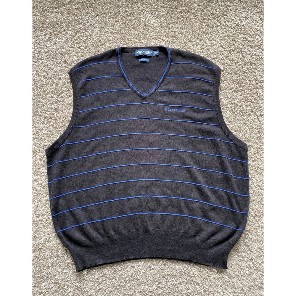 Vintage Ralph Lauren Polo Golf Sweater Vest Black Royal Blue Men's Size 2XL